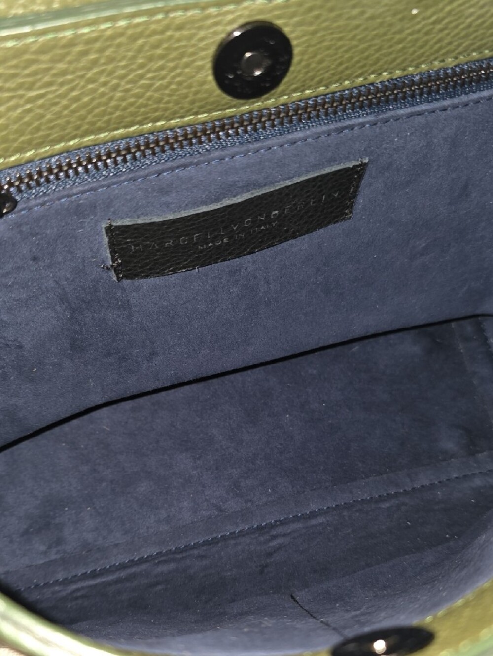 MARCELL VON BERLIN Olive Leather Tote with Multicolor Flap - Picture 3 of 7